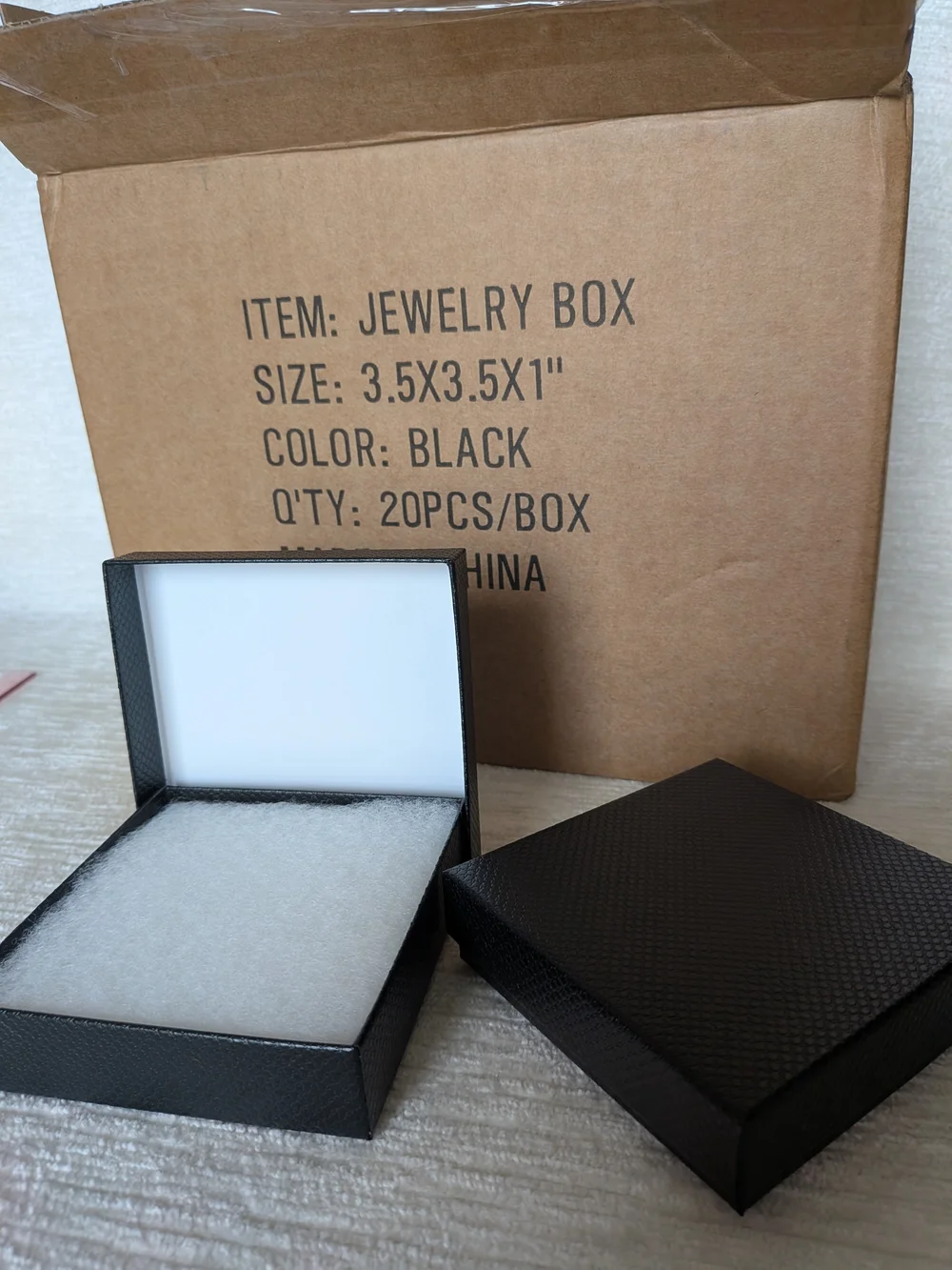 Black Textured Jewelry Box With Poly Fill - Set of 20